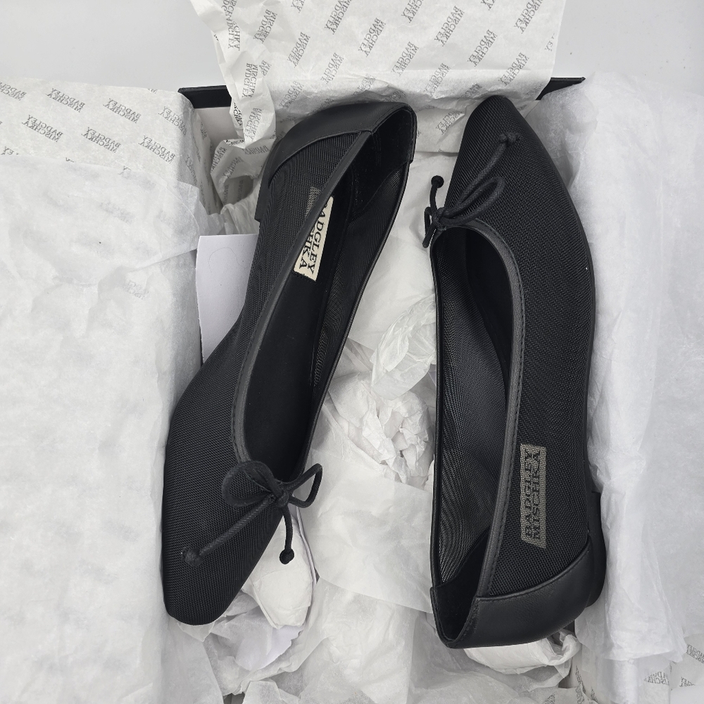 NIB Badgley Mischka Cam Pointed Toe Leather Flats with Bow, Black Mesh, Size 5 - Picture 13 of 14
